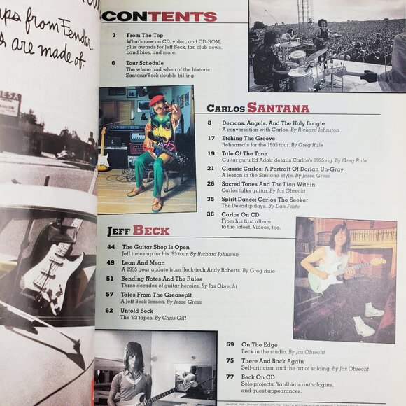 Carlos Santana Jeff Beck Magazine Vintage 1995 Guitar Player Sheet Music Tour - Picture 5 of 9